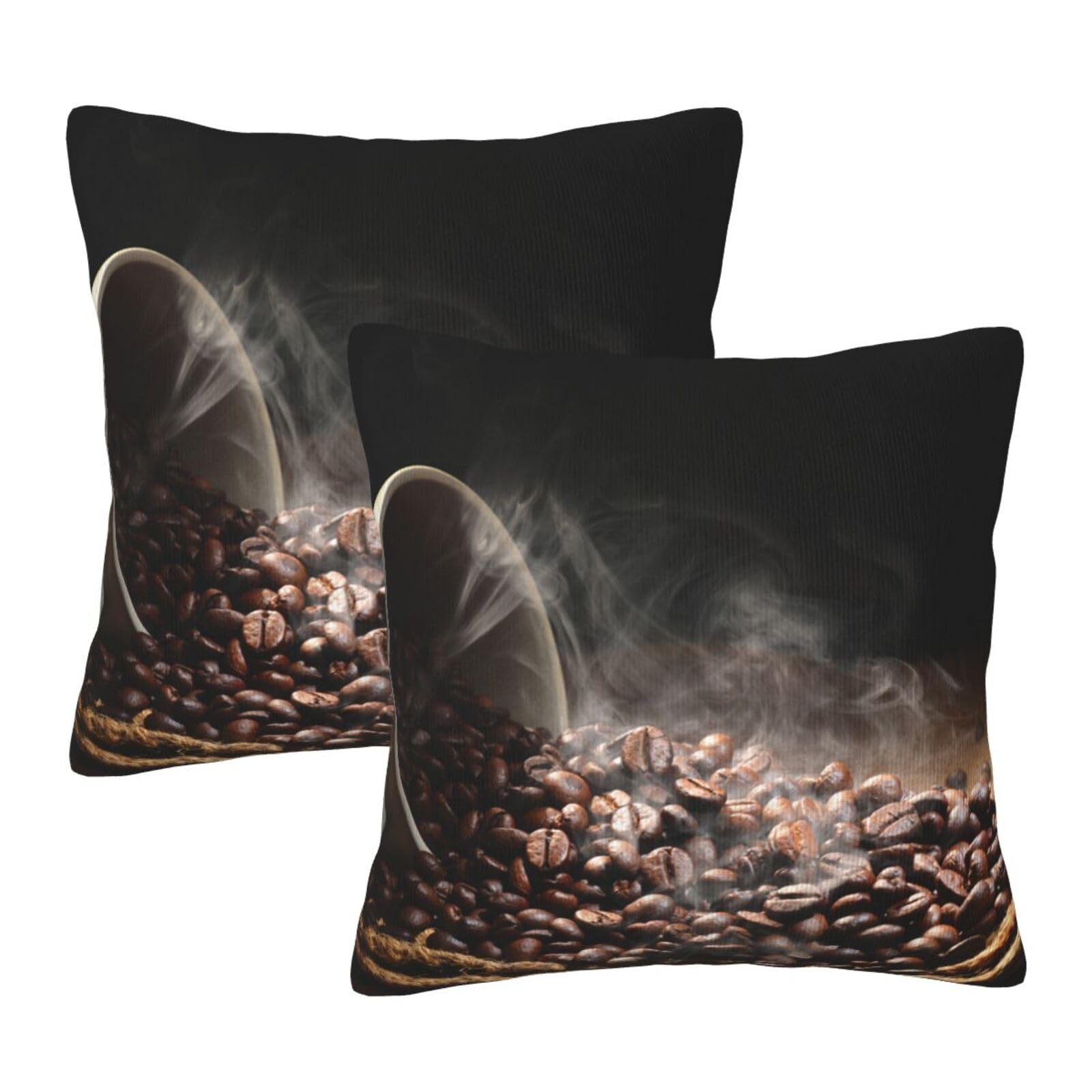 Taies d'oreiller carrées grains de café lot de 2 en coton imprimé pour lit de chambre