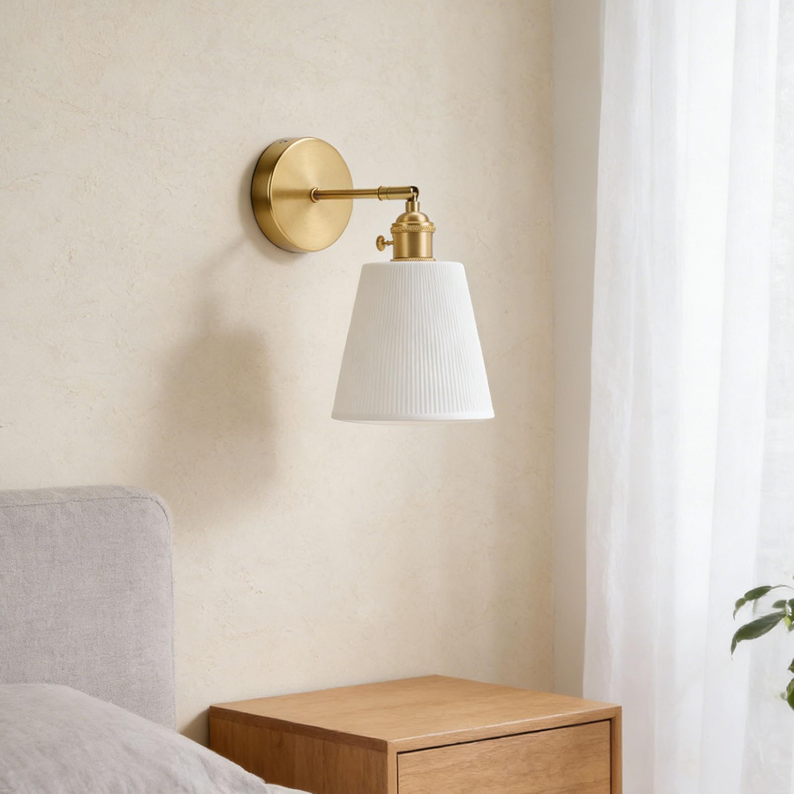 Ejoyous Lampada da Parete, Applique a Muro Ottone con Paralume in Ceramica