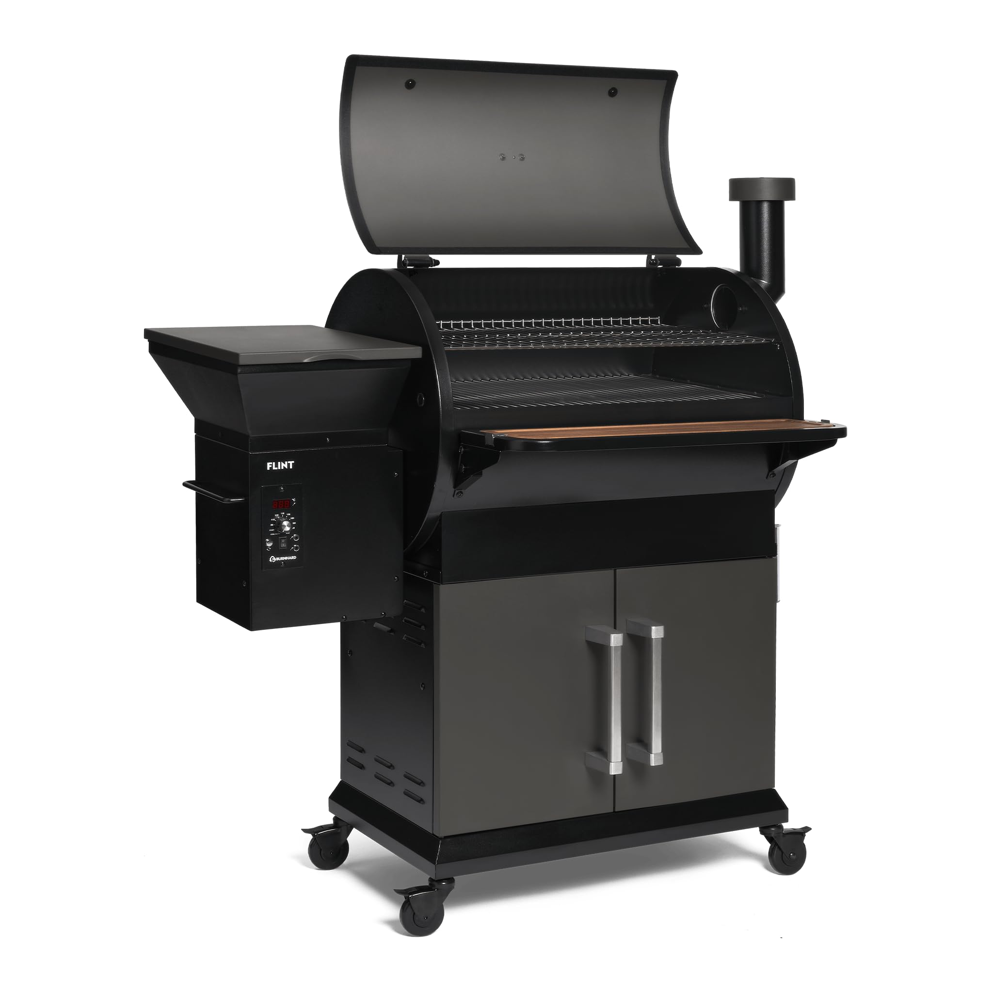BURNHARD Pelletsmoker FLINT, Räucherofen 70°C - 230°C, Pelletgrill inkl. Edelstahlroste, Holzschneidebrett, 2 Temperaturfühler und Abdeckhaube, Smoker
