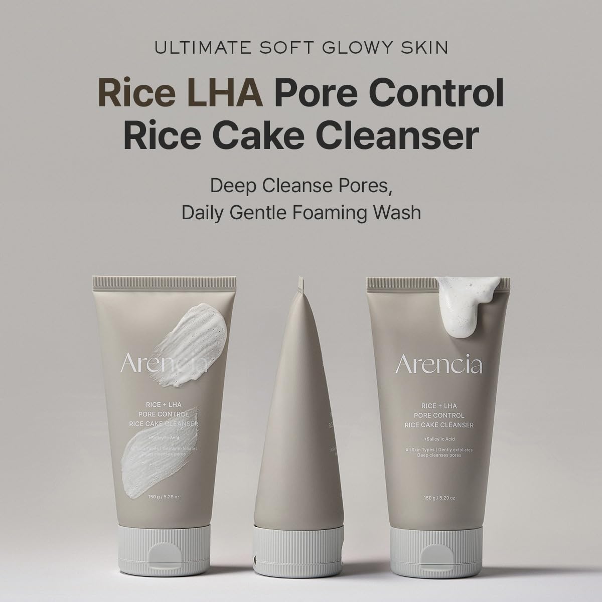 Arencia Rice + LHA Pore Control Rice Cake Cleanser with Salicylic Acid 150ml Tube, Cream, 150 ml (Pack of 1) - Image 2