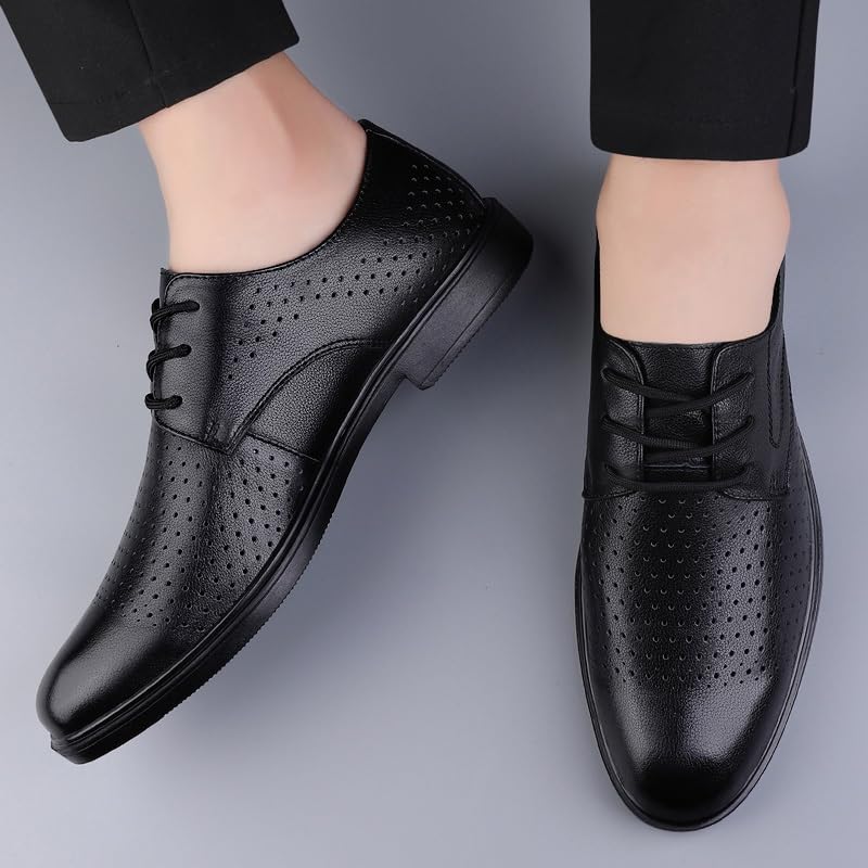 HOOENG Oxford Shoes for Men Lace Up Round Toe Leather Derby Shoes Block Heel Anti-Slip Slip Resistant Low Top Rubber Sole Business(Color:Black Hollow Out,Size:10)4