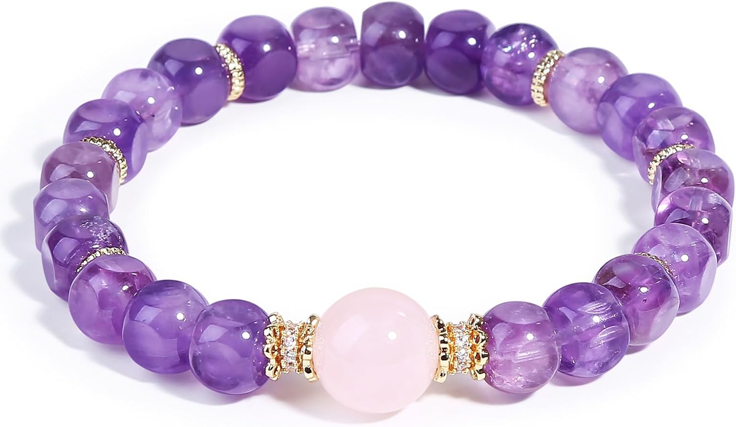 Natural Sugar Cube-Shaped Amethyst & Rose Quartz Crystal Single-Strand Bracelet Women’s Mixed Crystal Double-Wrap Bracelet Healing Beaded Bracelet for Energy Love & Balance Gift for Women Lady and Friend - Image 2