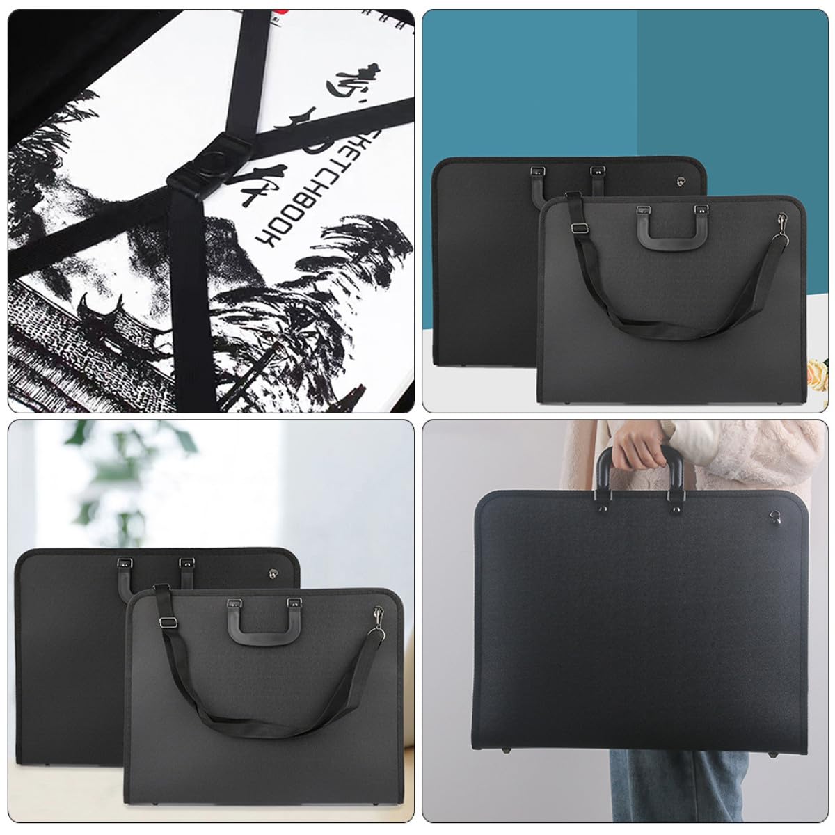 Borsa per Artisti A3 Oxford 600d Nero, Facile da Trasportare e Portatile con Manico, per Studenti D'arte e Conservazione Disegni