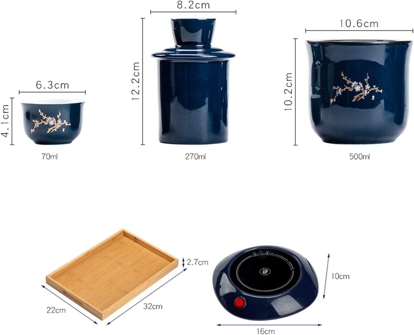 Juego de Sake con Calentador, Juego Tradicional de Saka Caliente de 7 Piezas (Orquídea 1 Olla 2 Tazas)