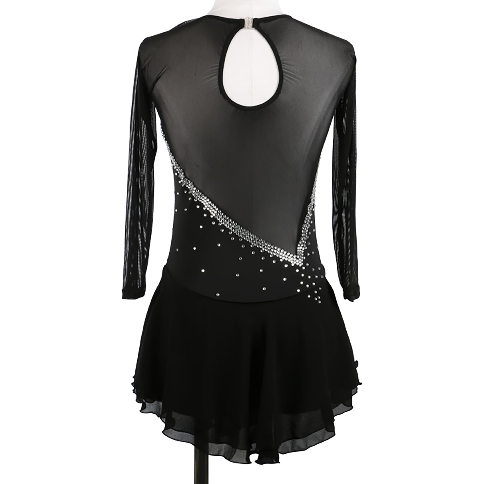 Vestito da Pattinaggio Artistico Ghiaccio Donna Skater Abito da Ballo con Strass Body da Danza Classica Balletto(Size:3XL,Color:Nero)