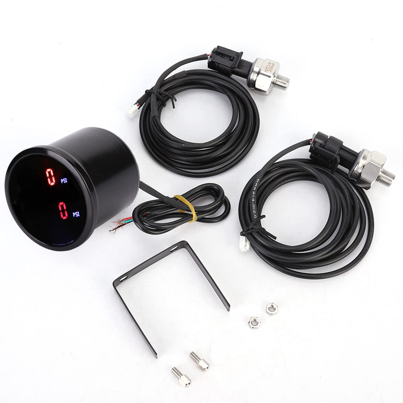 Tbest Misuratore di pressione dell'aria PSI per auto da 2 pollici, 52 mm, doppio display digitale, kit sensore di marcia, aggiornamento professionale del bordo in lega di alluminio