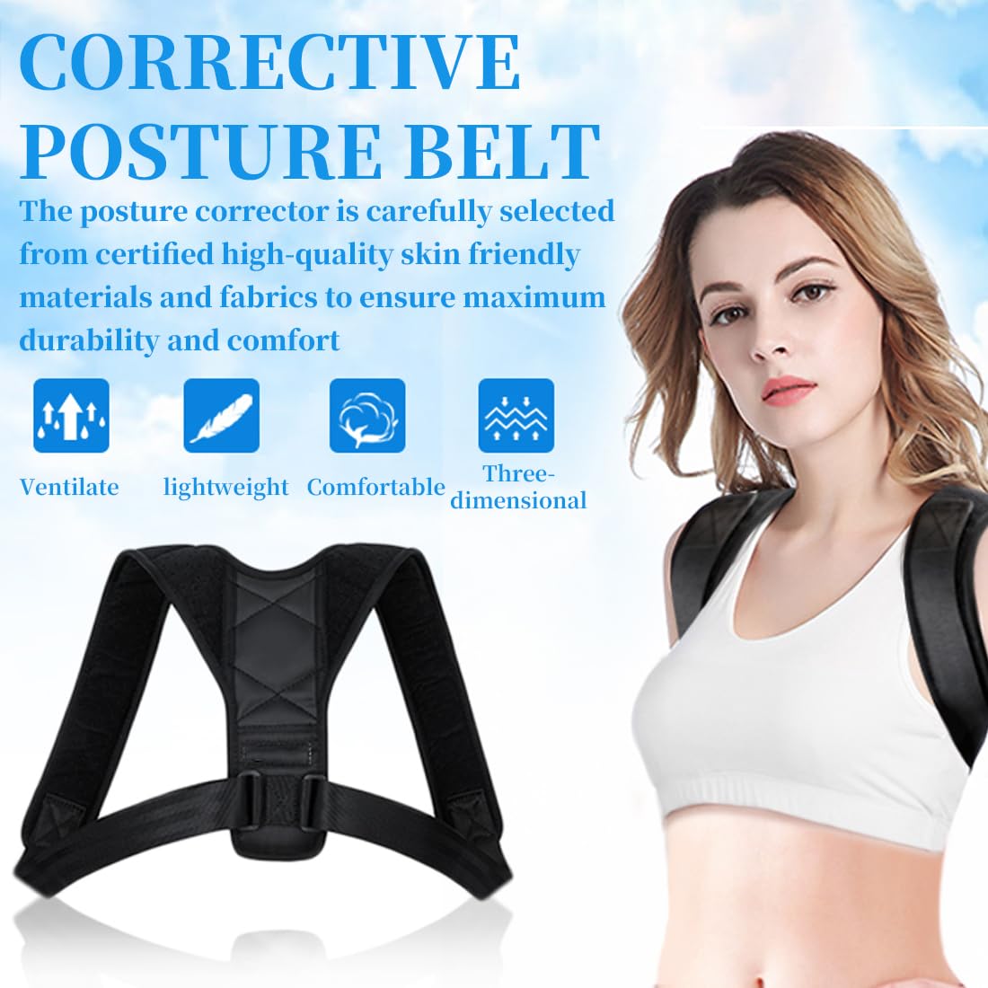 QEXUJOW Supporti per spalle,1 Correttore posturale regolabile per spalle e schiena, nero, spallacci regolabili, supporto per la schiena, stabilizzatore per la schiena, unisex - 4