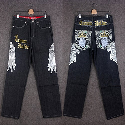 Men's Vintage Hip Hop Wings Embroidery Baggy Loose Fit Jeans4