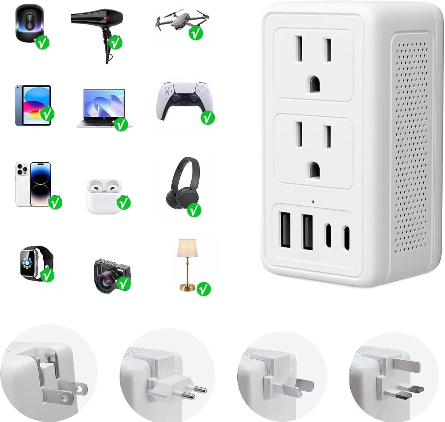 Mapambo 220V to 110V Voltage Converter US to Europe, Power Converter European Travel Converter for Hair Dryer, Power Converter Adapter Combo with Type C USB A for 150+ Countries (White)