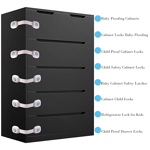 Miniatura 7 de Fursafe&Q Cerraduras para gabinete de bebé, a prueba de gabinetes de seguridad para niños, correa de seguridad para niños, cerraduras adhesivas para