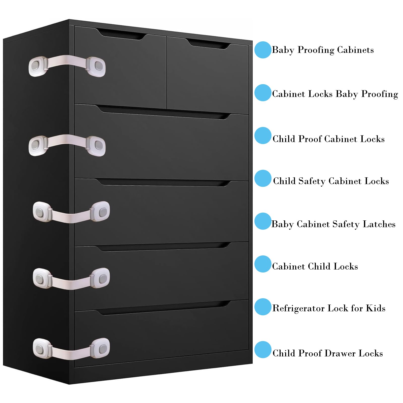 Fursafe&Q Cerraduras de gabinete de bebé, a prueba de gabinete de seguridad para niños, cerraduras adhesivas para cajones, nevera, hornos, puertas, inodoros, sin taladro, multiusos para muebles,