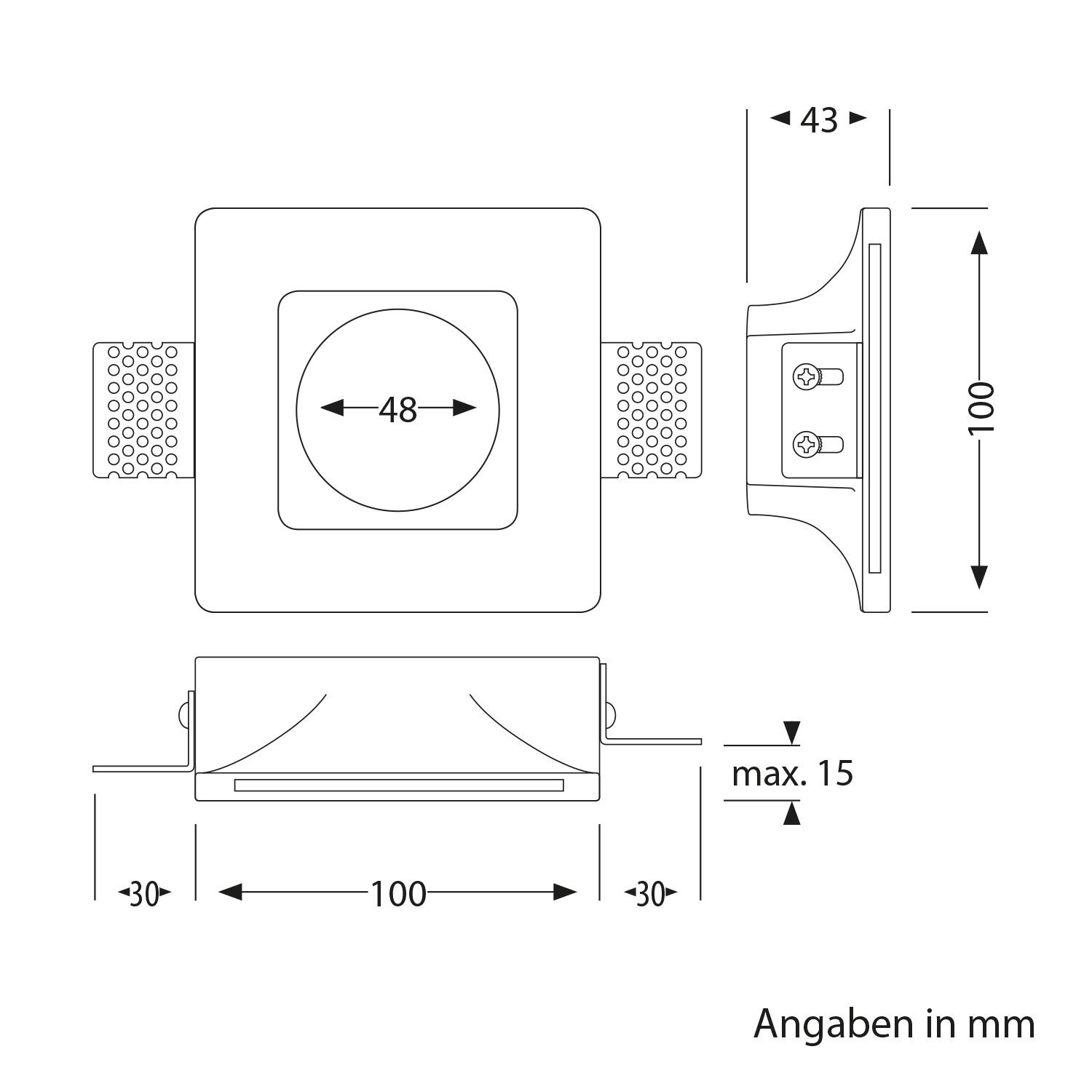 ledscom.de 5x Deckeneinbauleuchte GIEDI II, Gips, weiß matt, 10 x 10cm, 1x GU10 max. 15W