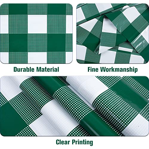Image of Kesfey 8 Packs Green and White Checkered Tablecovers 54 x 108 Inches Disposable Party Picnic Table Cloth SpillProof Plastic Gingham Tablecovers for Camping Decoration Party Favors