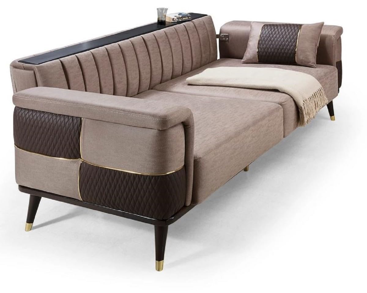 Casa Padrino Luksusowa sofa łóżko brązowy/ciemnobrązowy/złoty 225 x 94 x szer. 83 cm - nowoczesna sofa do salonu - meble do salonu
