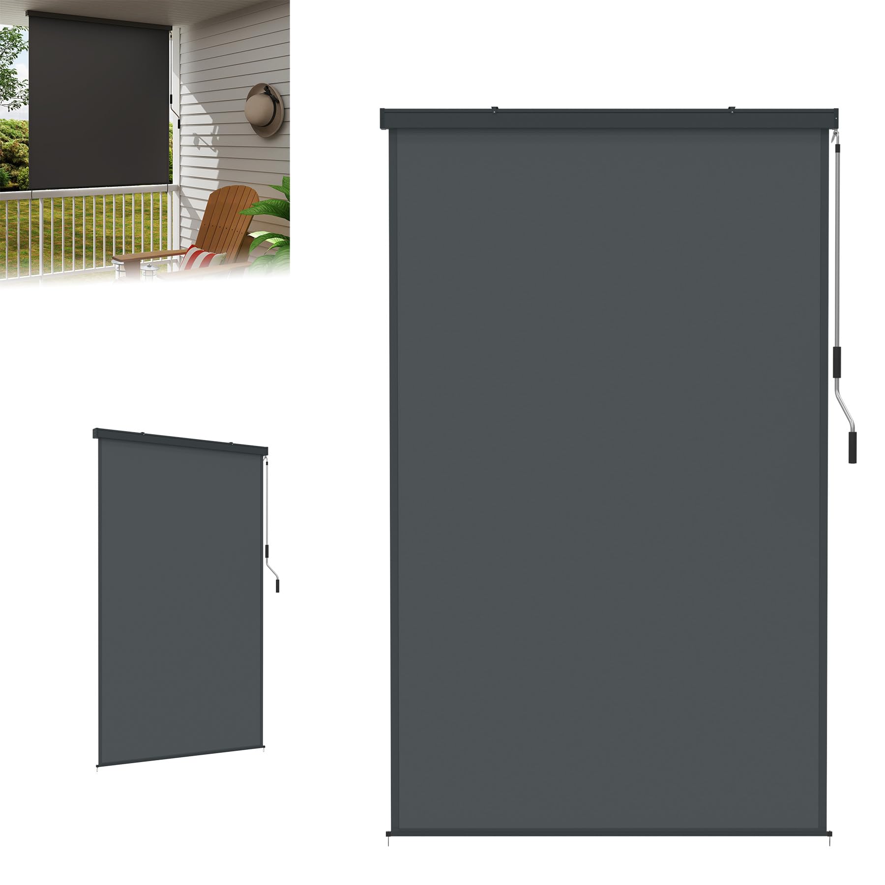 LZQ Store vertical 180 x 250 cm – Store extérieur résistant aux intempéries avec manivelle – Brise-vue et protection solaire – Convient pour terrasse, jardin et fenêtre – Store vertical robuste