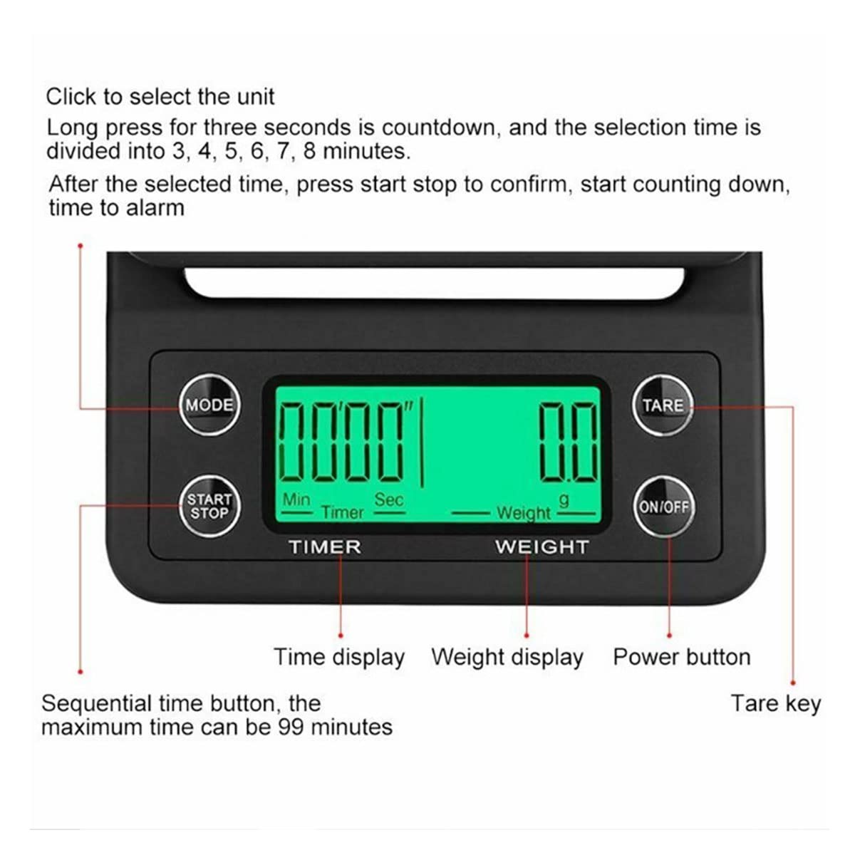 Portable Electronic Drip Coffee LCD Scales Digital Kitchen Weighing Scale with Timer (11 lb / 5 Kg)