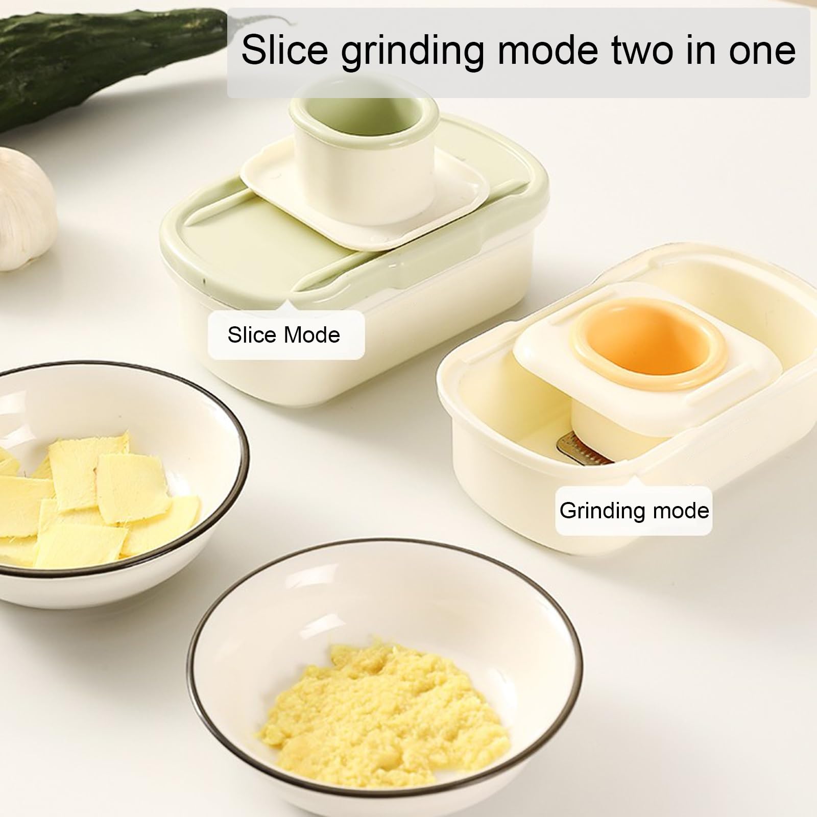 Multifunctional Manual Grater, Garlic Grinder with Vegetable Slicer, Suitable for Kitchen Ginger and Garlic Grinding(Green)