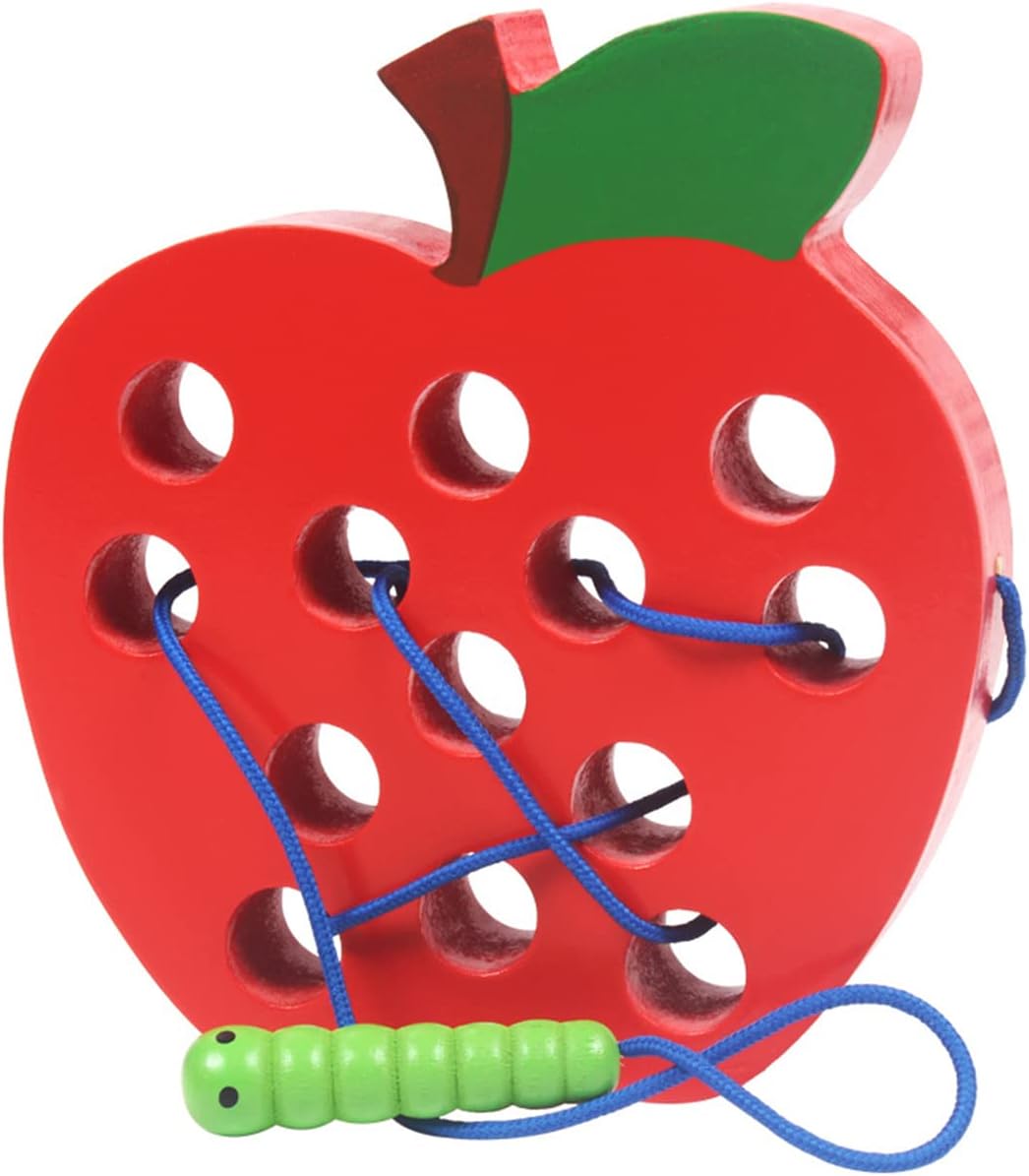 Wooden Lacing Threading Toy, Wood Lace Block Puzzle Shape Travel Game Toys