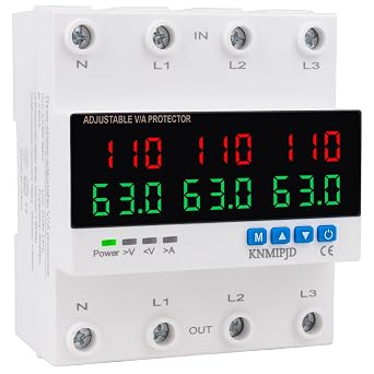 Over Under Voltage Protection Device, 110V 63A Adjustable Circuit Breaker with LED Display for Real-Time Monitoring of Voltage, Current, Power, Home Commercial Electrical Safety4P 63A