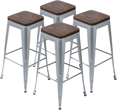 Miniatura 7 de Yongqiang Taburetes de bar de metal de 30 pulgadas, juego de 4 taburetes industriales apilables de altura de barra, taburetes de cocina altos sin