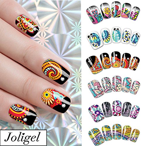 Joligel Pegatinas para uñas al agua decorativas calcomanías autoadherentes etiquetas adhesivas para manicura DIY accesorios de decorar uñas, water decals uña completa, 12 diseños bohemios étnicos Cover