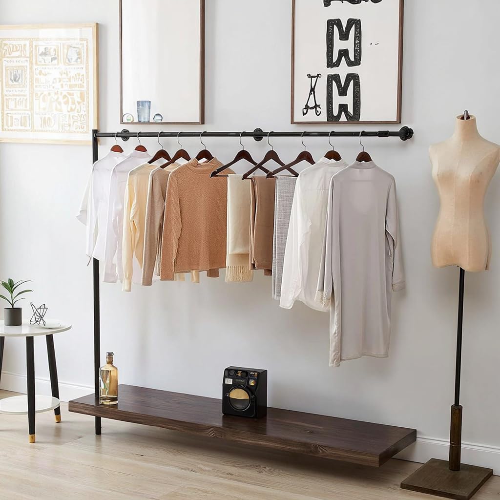 Industrial Pipe Clothes Rack, Heavy Duty Wall-Mounted Black Iron Clothes Rod, can be used to hang plants in windows or outdoors, suitable for laundry rooms and wardrobe storage. (2)