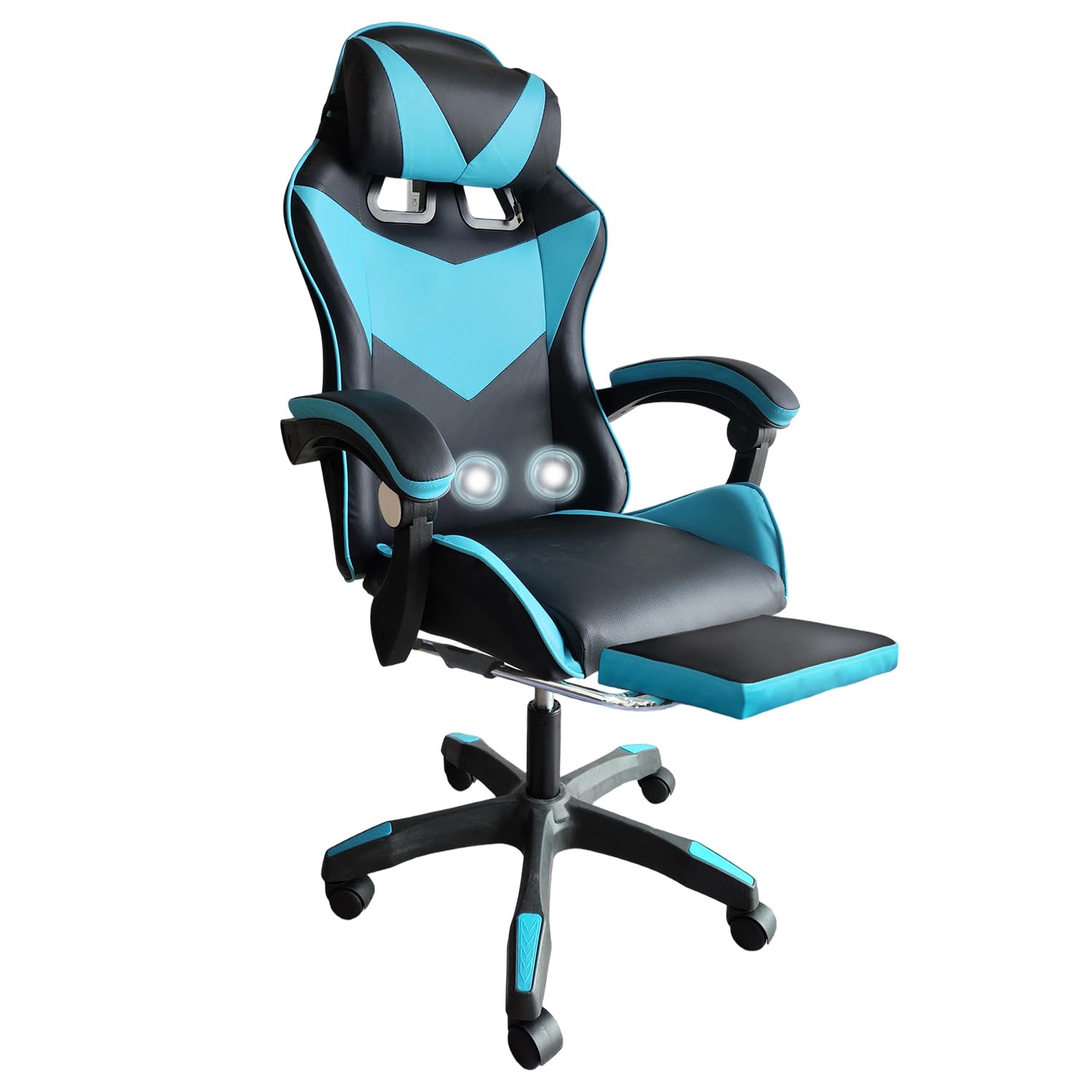 Yesuitme Gaming Chair, Computer Chair with Lumbar Cushion, Headrest, Height-Adjustable Office Chair Gaming Chair for Adults, Girls, Boys (With Footrest & Massage, Black+Blue) โ image 1