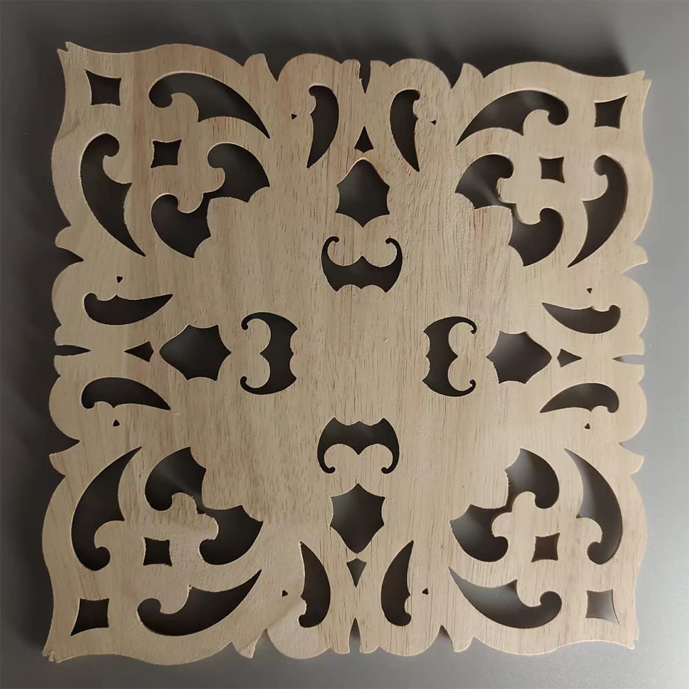 Apliques de madera tallada, 4 unidades, sin pintar, para puerta de muebles, decoración de madera, 30 x 30 cm