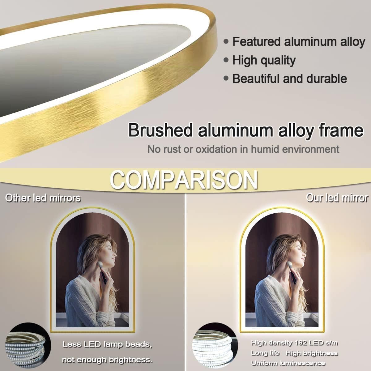 20x32 Inch Gold Bathroom Arch Vanity Mirror with Light Gold Frame Arch LED Mirror for Bathroom Wall Arched Lighted Mirror Anti Fog Dimmable 3Color 32" Gold Framed Arch Smart LED Light up Mirror