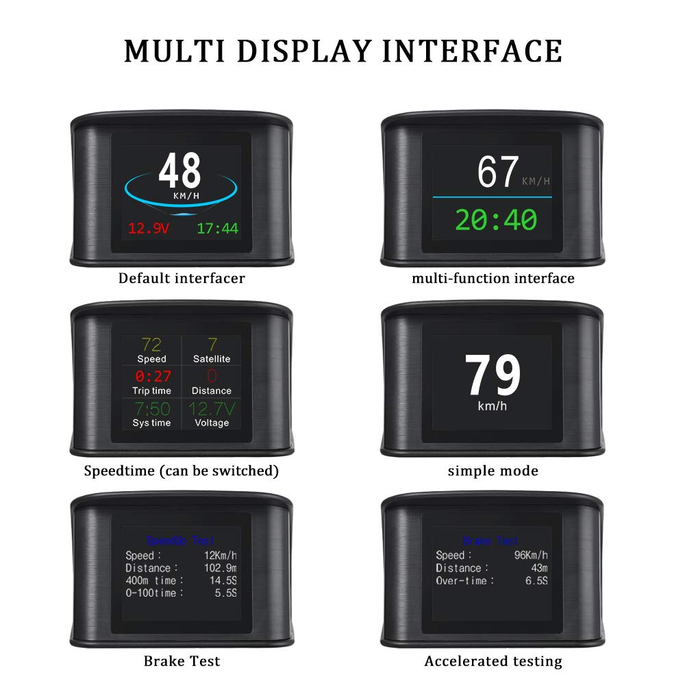 GPS HUD Display Auto Universal, Smart Digital Cockpit con pantalla LCD y fuente de alimentación para encendedor de cigarrillos, velocidad en tiempo real, dirección de marcha y alarma de velocidad para