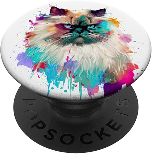 Miniatura 1 de Colorful Himalayan cat Splashes Of Paint, Abstract Art Cat PopSockets Standard PopGrip