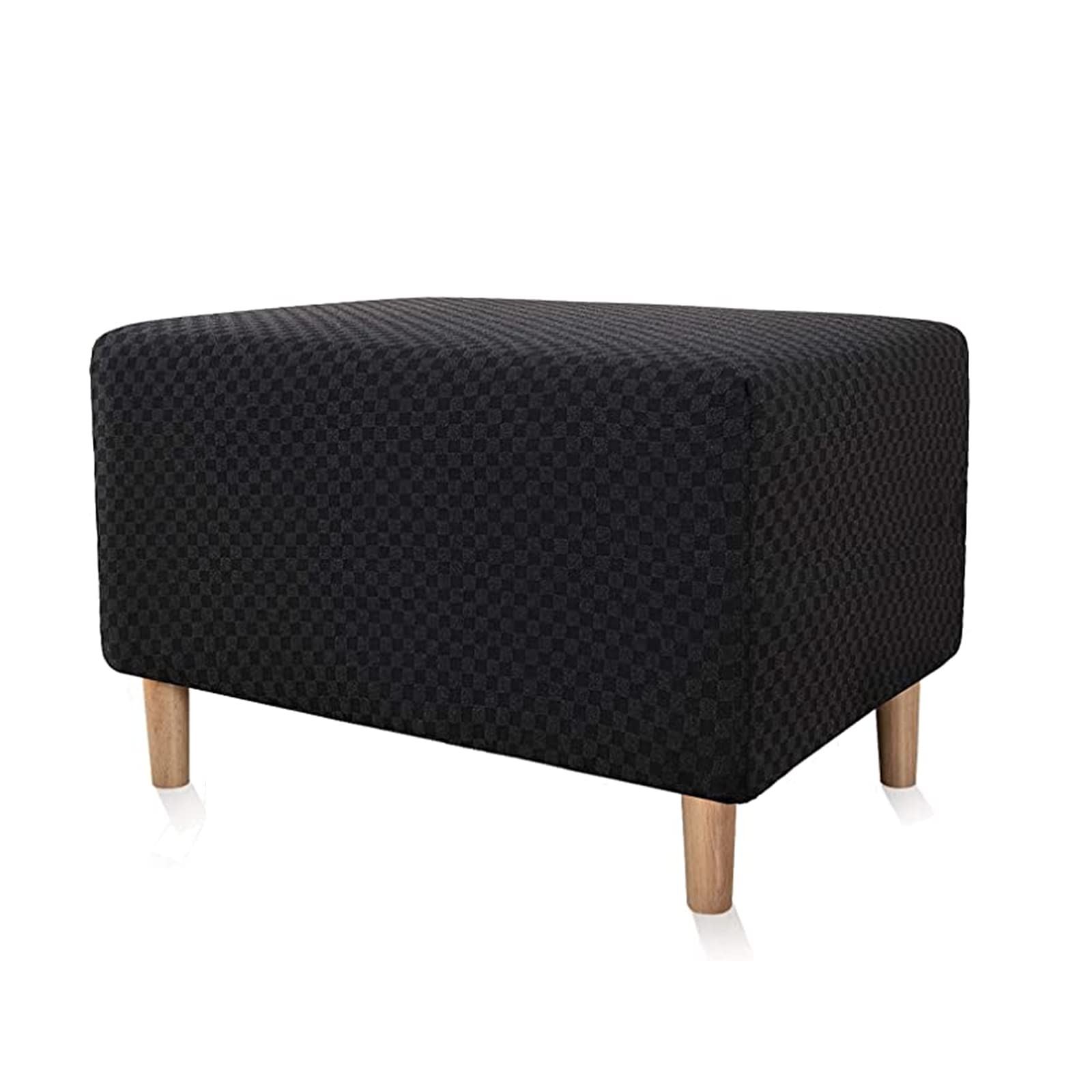 Ottoman Cover, Stretch Rectangle Ottoman Slipcovers of Foot Stool for Living Room, Folding Storage Furniture Protector with Elastic Bottom, Machine Washable(Black,L)