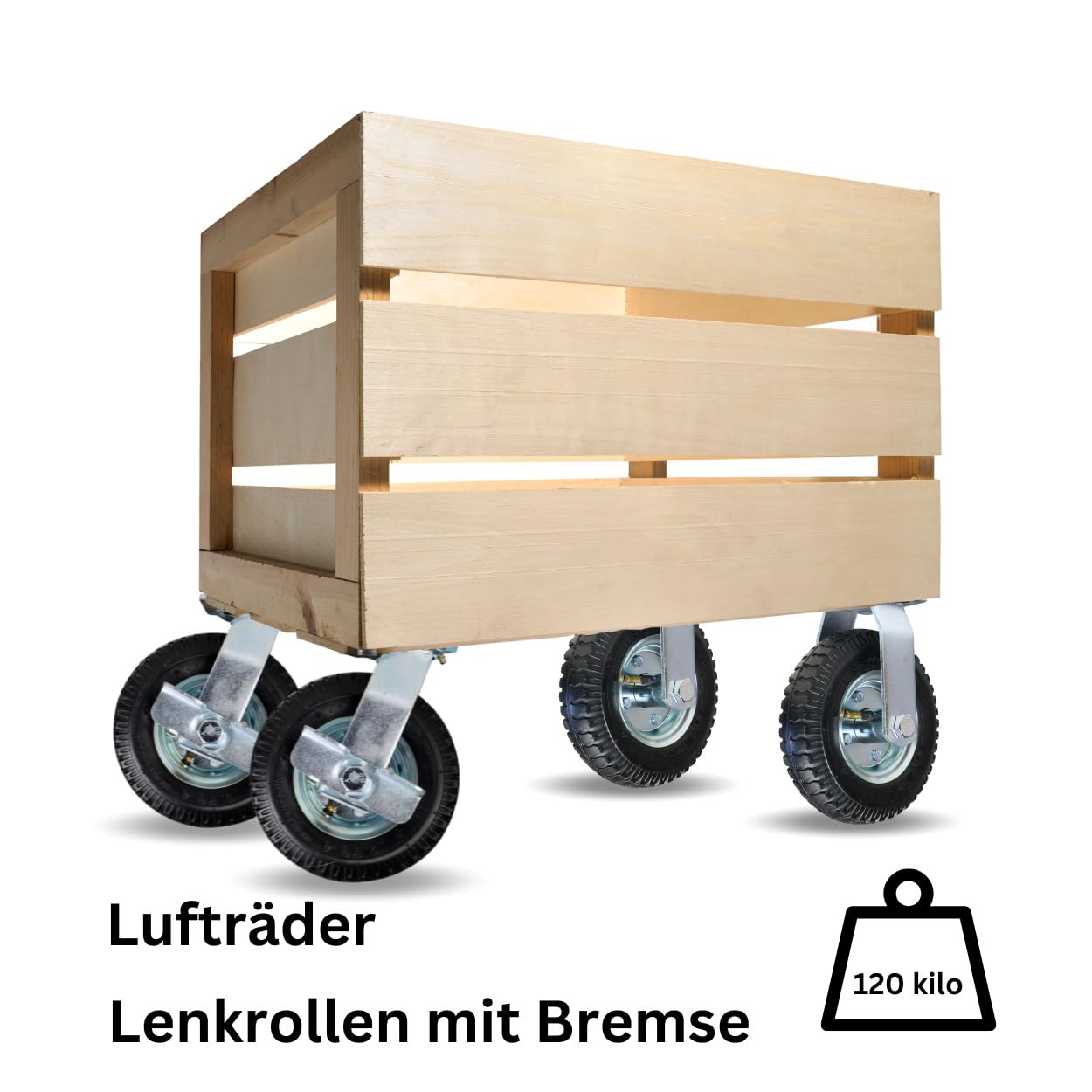 FROSAL Lenkrolle & Bockrolle SET 8“ Luftreifen Bremse Ø Rad 200 mm Rolle Luft Transportrolle Palettenrolle Palettentransport