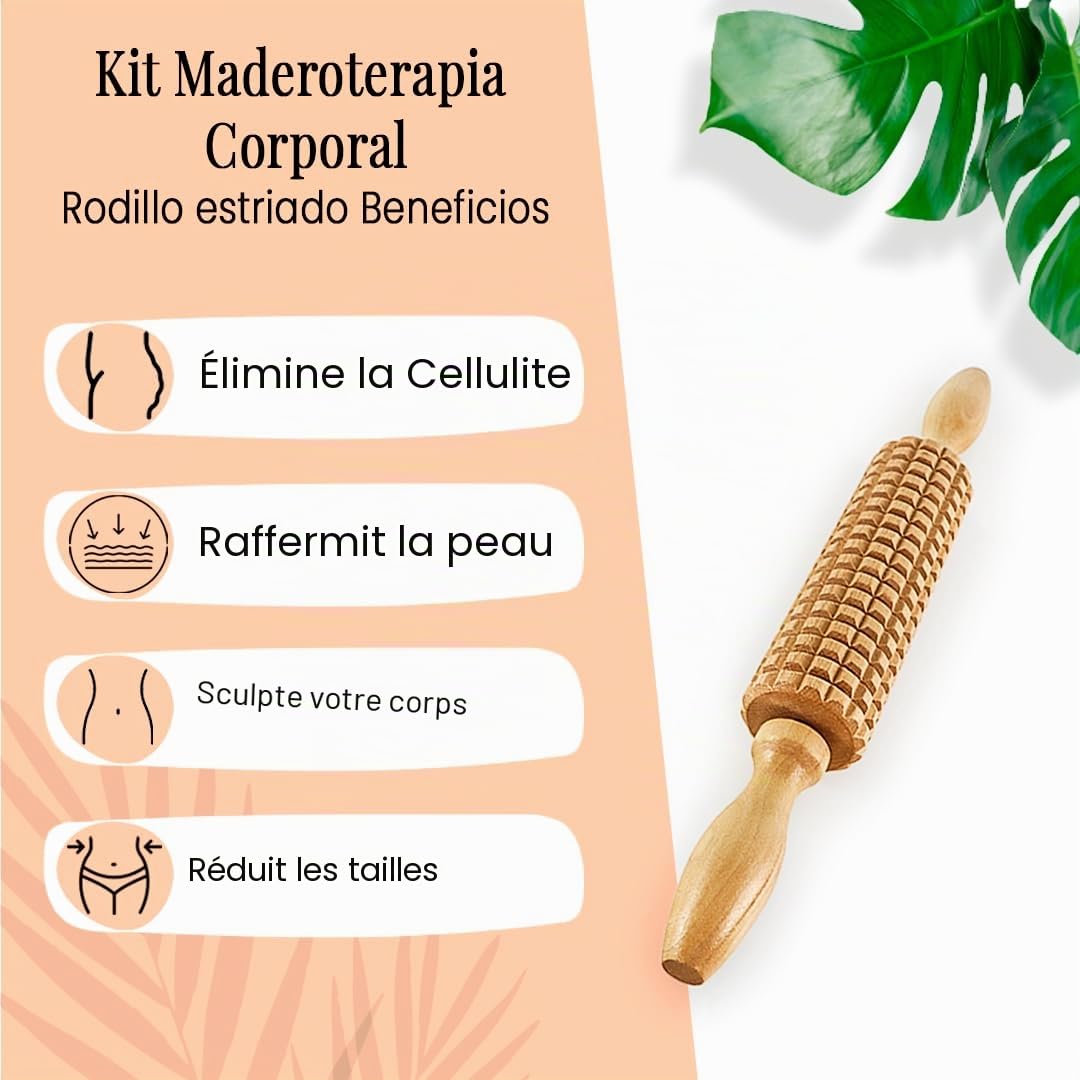 Kit Thérapie Bois Anti-Cellulite | Thérapie par Le Bois avec Cours sur DVD | Kit composé de 6 éléments en Bois de pin et Lotus Naturel | Designs exclusifs Aesthetic Wood Therapy Espagne
