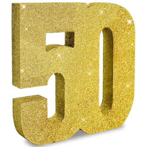 Image of TONIFUL 50th Birthday Decoration for Men and Women,50th Anniversary Decoration,Glod Glitter 50th Birthday Centerpieces for Party Decoration,Number 50 Centerpiece Table Decoration