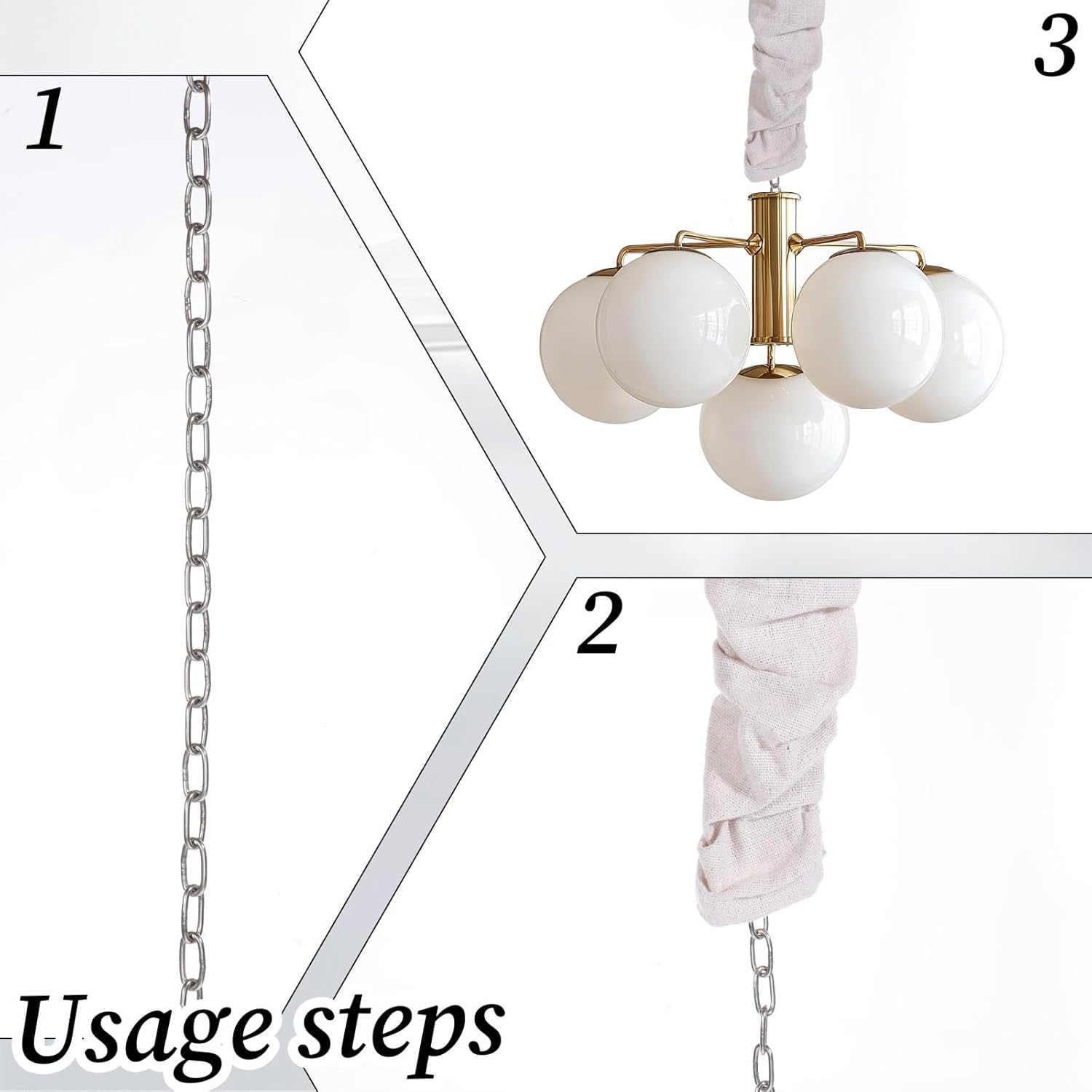 4 Pcs Fabric Cord Cover, 6 Feet and 4 Feet Beige Chandelier Chain Cover Fabric Lighting Cable Sleeve for Chandelier Lighting Wires, Cable Management - Easy to Install