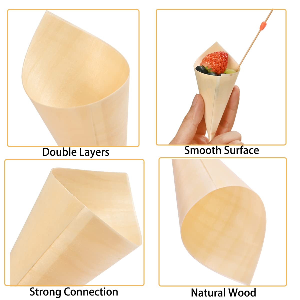 WILLOWDALE 100 Pieces Disposable Wood Ice Cream Cone Holder Stand Vintage Wooden Food Cones Display Stand with 12 Holes Hand Roll Sushi Popcorn Stand for Charcuterie Restaurants Catered Events Party Buffets Wedding Decoration