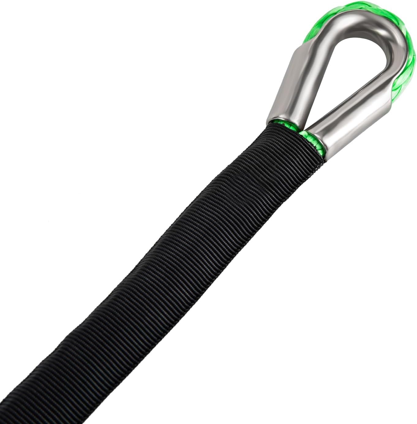 Synthetic Winch Rope, 3/8inch x 100ft Synthetic Rope Winch, 23,809 Lbs Winch Rope Cable Kit Winch Line with Safety Pull Strap and Heavy Duty Forged Winch Hook (Green)