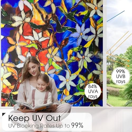 Image of MOCOCO Premium Vinyl Privacy Stained Window Glass Sticker (16x84 Inch) - Self-Adhesive Decorative Film Opaque Sheet Tint Wallpaper for Glass Cover Window, Door, Office, Home.| Anti-UV. Blue Patti