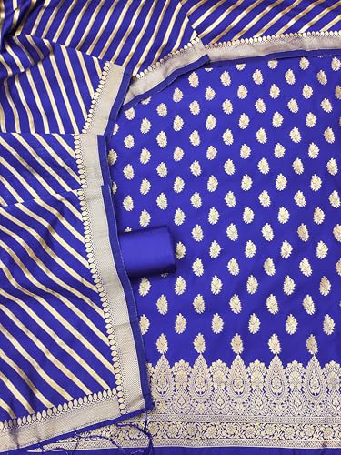 Image of DEVANGI Women's Banarasi Silk Unstitched Salwar Suit Dress Material With Dupatta