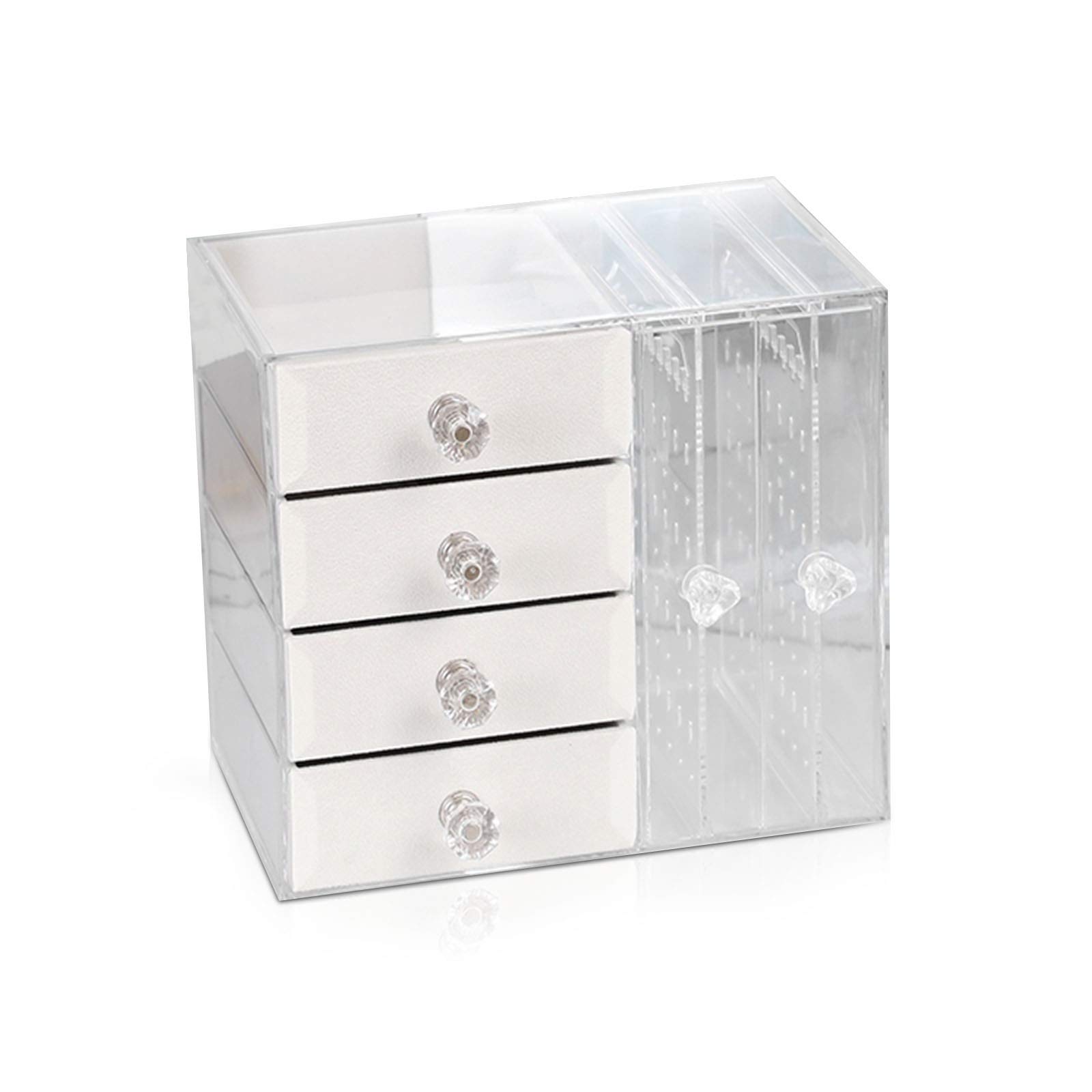 VanderHOME Jewellery Box,Jewellery Organiser with 4 Drawers Clear Transparent Jewellery Trinket Box See-Through Necklace And Earring Holder Jewellery Display Storage Case Beige