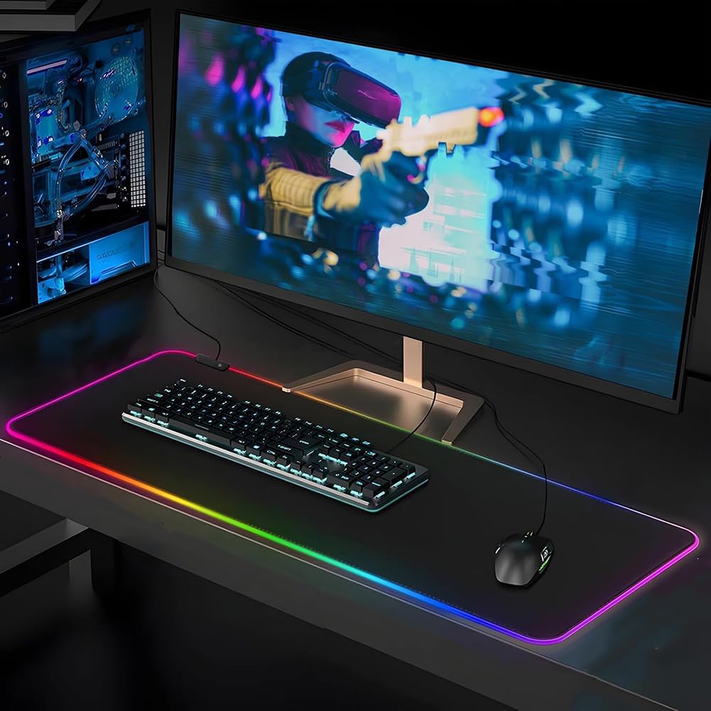 Large RGB Gaming Mouse Pad,Full Desk XL Extended Gaming Mousepad,14 Modes Glow, 7 LED Colours,Balanced Control & Speed - Non-Slip Rubber Base & Smooth Fabric Surface - Image 8