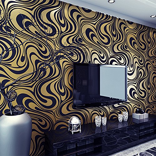 HANMERO Papier Peint Moderne Minimaliste Courbes Brillance Intissé 3D pour Chambre Salon TV Fond Jaune 5 Couleurs au Choix Cover