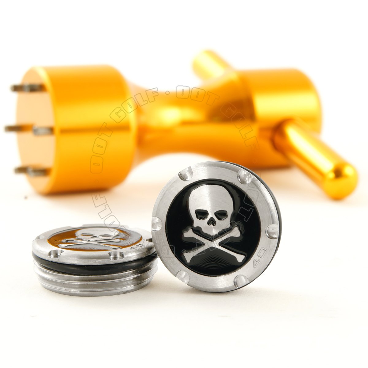 19th Hole Custom Shop 2 of 40g Deluxe Tour Style Weights for Scotty Cameron Putters + Wrench, Skull, Black (Gold)