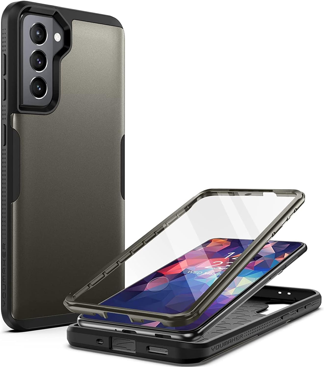 YOUMAKER Designed for Samsung Galaxy S21 Plus Case with Built-in Screen Protector, Full Body Shockproof Rugged Protective Cover for Galaxy S21 Plus 5G 6.7 inch- Gunmetal