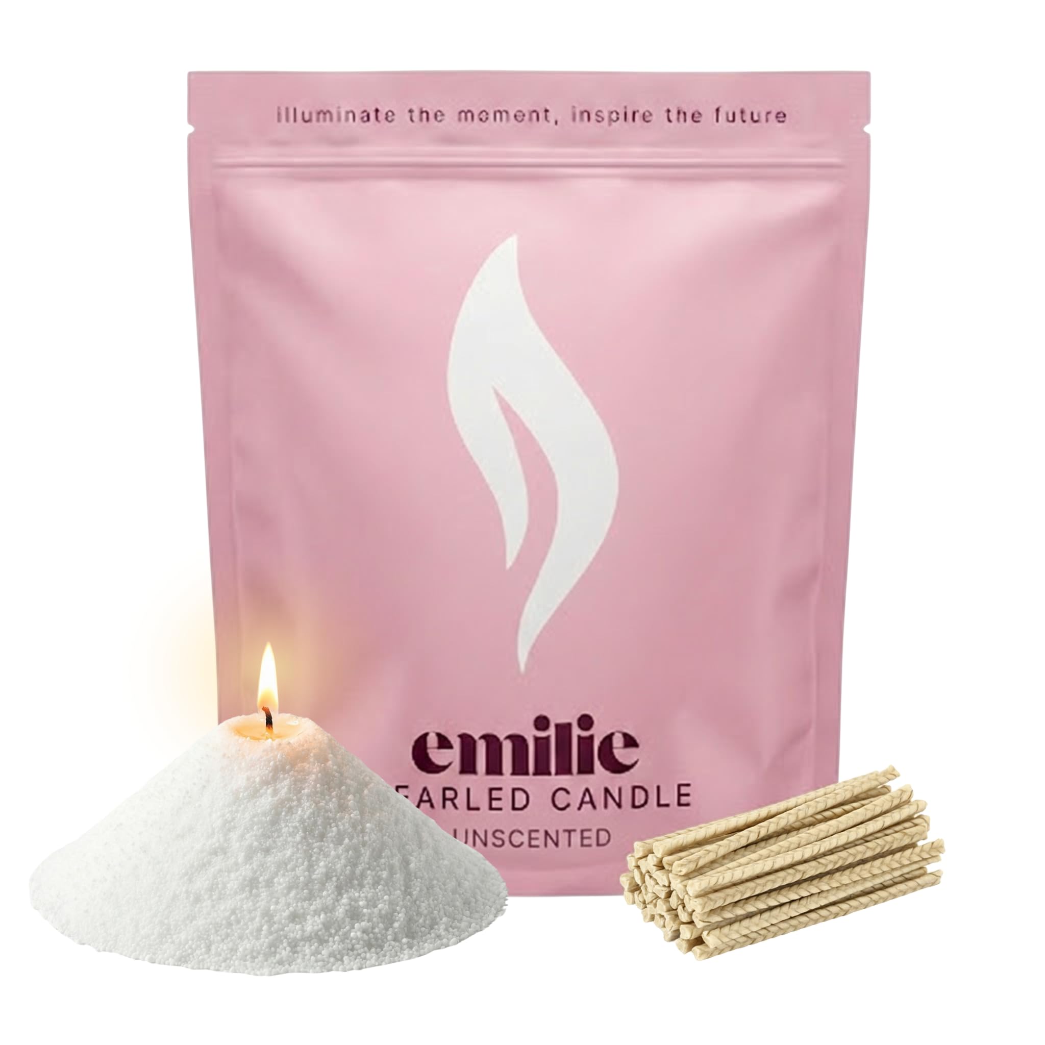 Emilie Pearled Candle 1kg Refillable Wax Pearls – Unscented Candle for Any Container – Pet-Safe, Self-Extinguishing, Plant-Based, Reusable – 50 Cotton Wicks, 200h Burn (White Natural)