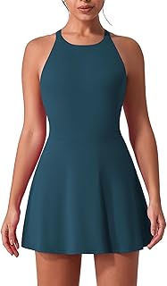 Vestido de tenis para mujer, vestido de golf con sujetador integrado y pantalones cortos, bolsillo cruzado, corte trasero, vestido deportivo, vestido de entrenamiento para niñas, vestido de