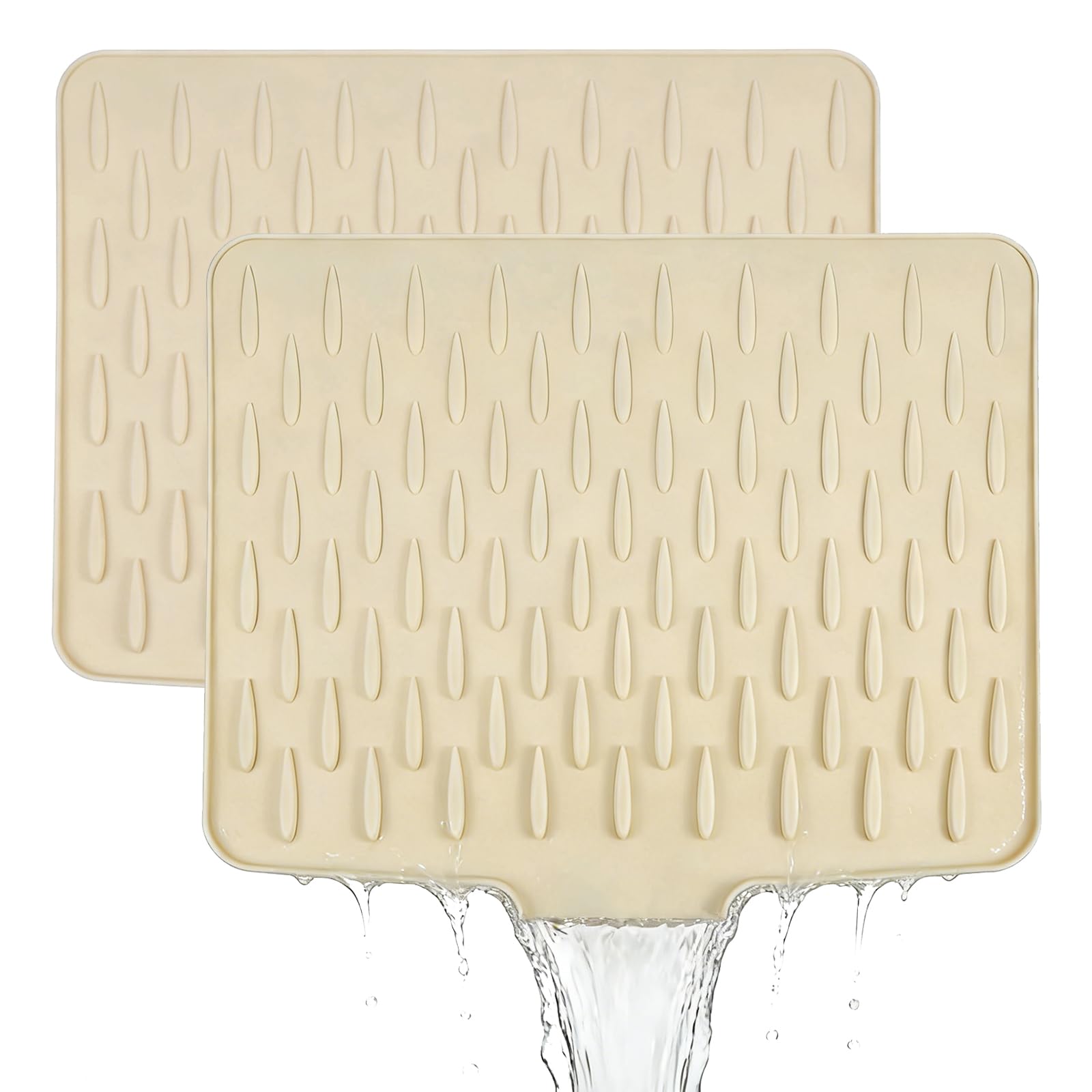Wihozte Beige Silicone Draining Mat, Non-Slip Silicone Dish Drying Mat No-Spill Dish Drainer Mat, Fast-Tableware Fruit Vegetable Draining Board Mat Folding Draining Board Mat (2, )