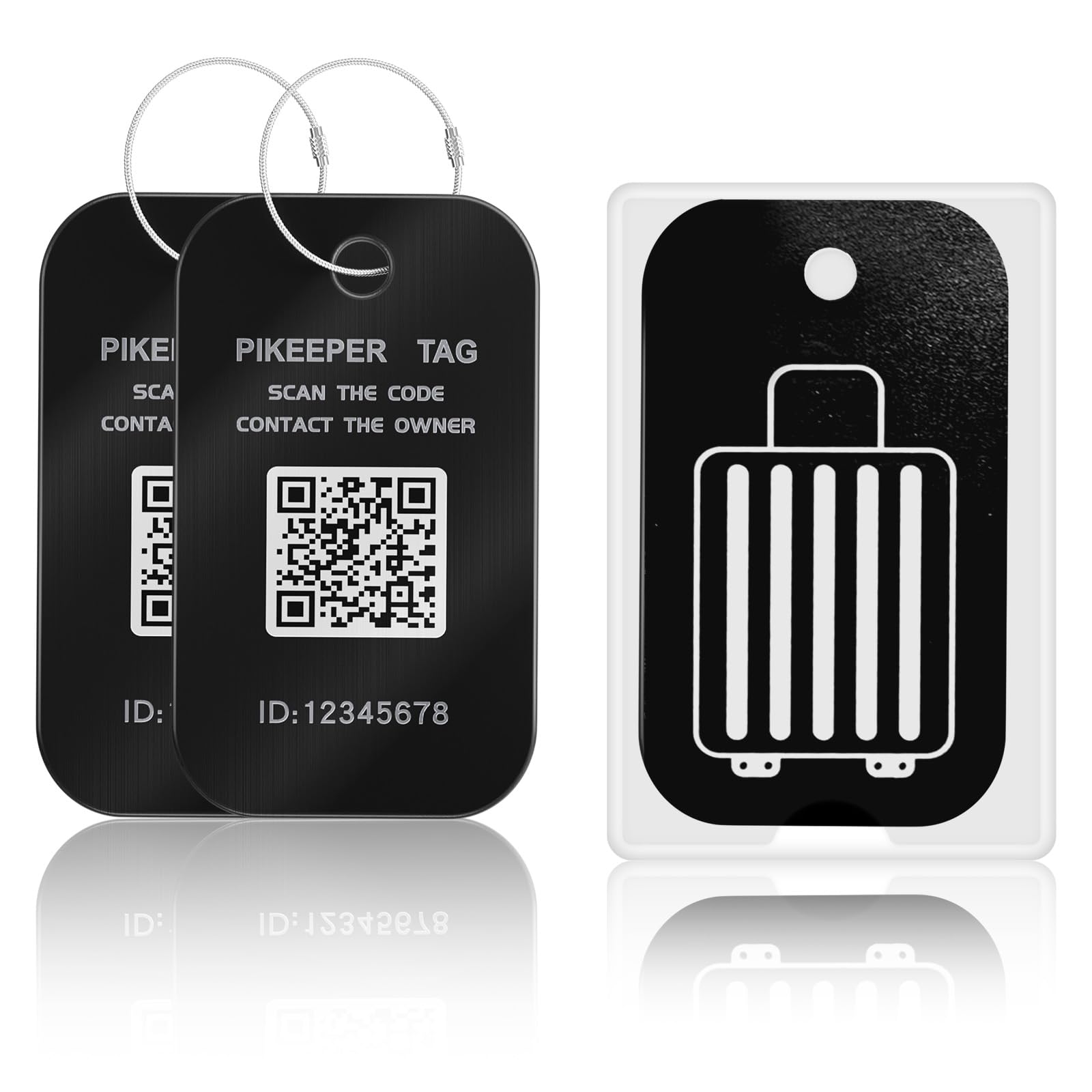 PIKEEPER Smart Luggage Tags for Suitcase - Waterproof QR Code Labels with Location Notification When Scanned (Pack of 2), Customizable & Durable