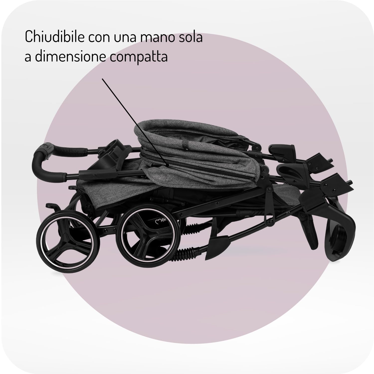 Passeggino MoMi ISLA, adatto dal sesto mese di vita fino a 15 kg, con cinture a 5 punti, cestino, coprigambe, portabicchieri, vassoio per snack e borsa per pannolini